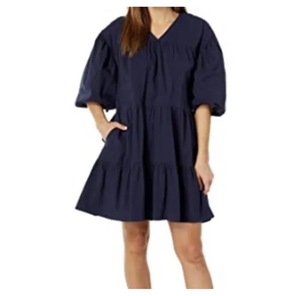 NWT SUNDRY Anthropologie Woven Cotton Dress Navy Size 1 Small Oversized - Picture 1 of 6